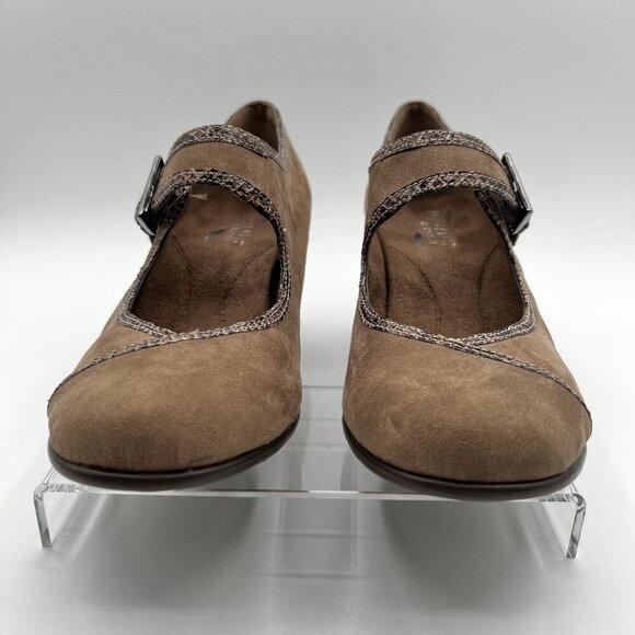 Aerosoles 9M Water Roll Taupe Comfort Pump MaryJane Snakeskin Trim Faux suede - Picture 5 of 12